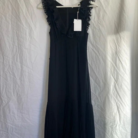 Zimmermann Black Ruffle Maxi Dress Quiet Luxury Pleated Gown Size 0 NEW - Picture 2 of 16